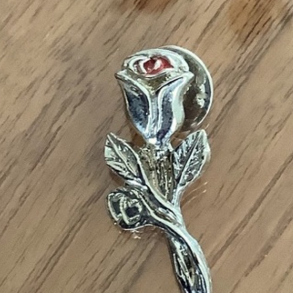 Silver Colour Pin With A Red Rose